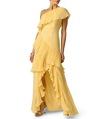 Adrianna Evening by Adrianna Papell Chiffon One Shoulder Long Dress With Ruffles