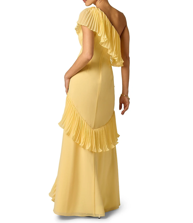 Adrianna Evening by Adrianna Papell Chiffon One Shoulder Long Dress With Ruffles