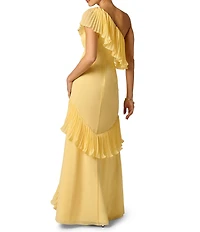 Adrianna Evening by Adrianna Papell Chiffon One Shoulder Long Dress With Ruffles