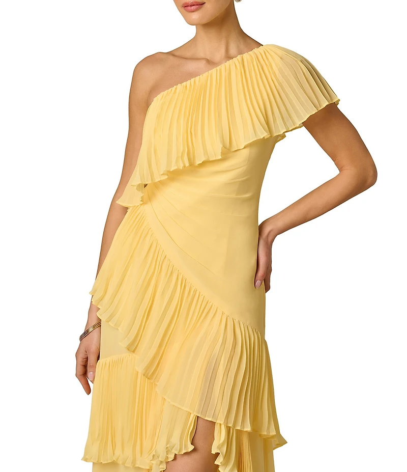 Adrianna Evening by Adrianna Papell Chiffon One Shoulder Long Dress With Ruffles