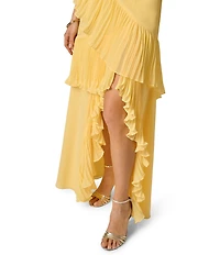 Adrianna Evening by Adrianna Papell Chiffon One Shoulder Long Dress With Ruffles