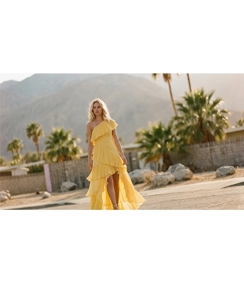Adrianna Evening by Adrianna Papell Chiffon One Shoulder Long Dress With Ruffles