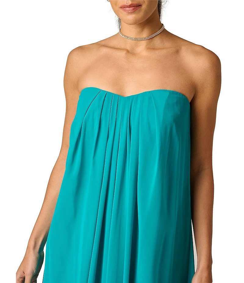 Adrianna Evening by Adrianna Papell Chiffon Pleated Strapless Sheath Long Dress