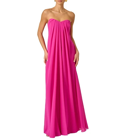 Adrianna Evening by Adrianna Papell Chiffon Pleated Strapless Sheath Long Dress