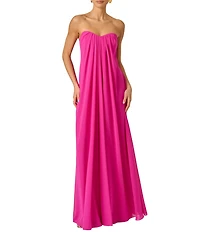 Adrianna Evening by Adrianna Papell Chiffon Pleated Strapless Sheath Long Dress