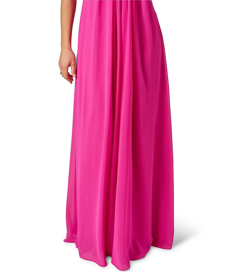 Adrianna Evening by Adrianna Papell Chiffon Pleated Strapless Sheath Long Dress