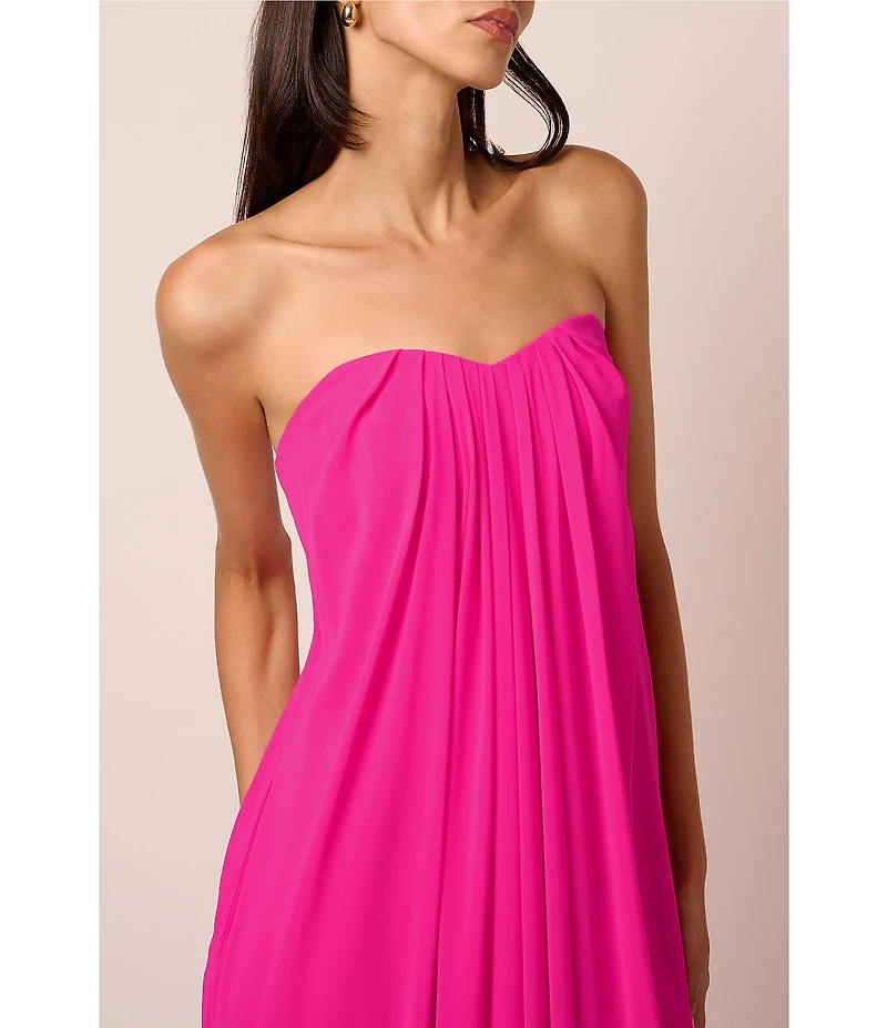 Adrianna Evening by Adrianna Papell Chiffon Pleated Strapless Sheath Long Dress