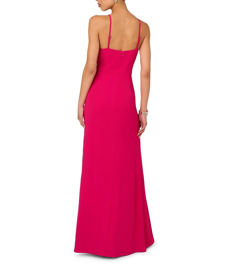 Adrianna Evening By Adrianna Papell Crepe Halter Neckline Sleeveless Hardware Sheath Dress