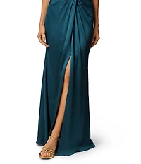 Adrianna Evening by Adrianna Papell Crinkle Satin Plunging V-neck Sleeveless Sheath Dress