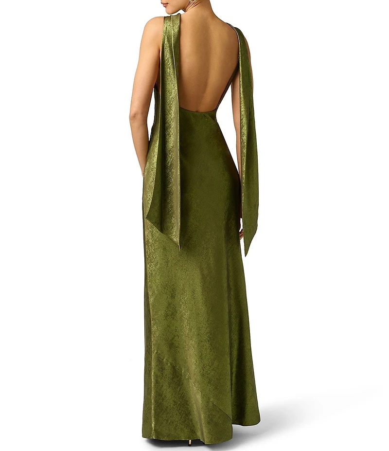 Adrianna Evening by Adrianna Papell Foil Chiffon Cowl Neck Long Dress