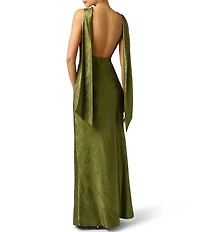 Adrianna Evening by Adrianna Papell Foil Chiffon Cowl Neck Long Dress