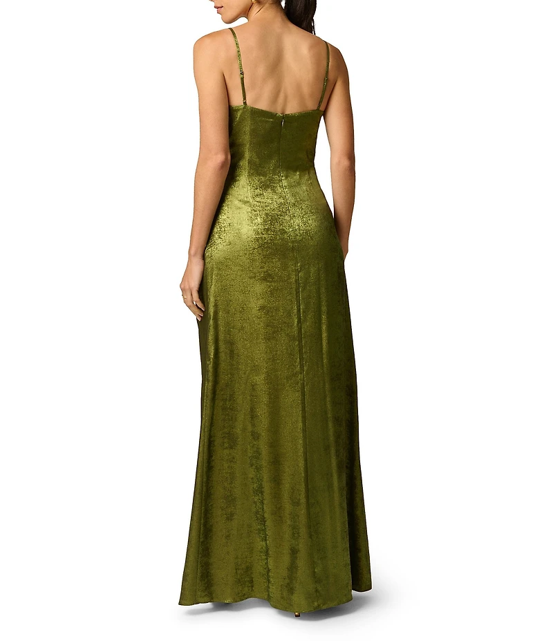 Adrianna Evening by Adrianna Papell Foiled Chiffon Cowl Neck Sleeveless Long Sheath Dress