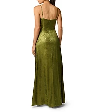 Adrianna Evening by Adrianna Papell Foiled Chiffon Cowl Neck Sleeveless Long Sheath Dress