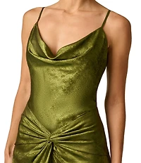 Adrianna Evening by Adrianna Papell Foiled Chiffon Cowl Neck Sleeveless Long Sheath Dress