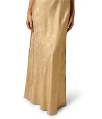 Adrianna Evening by Adrianna Papell Foiled Chiffon Cowl Neck Sleeveless Chain Strap Sheath Long Dress
