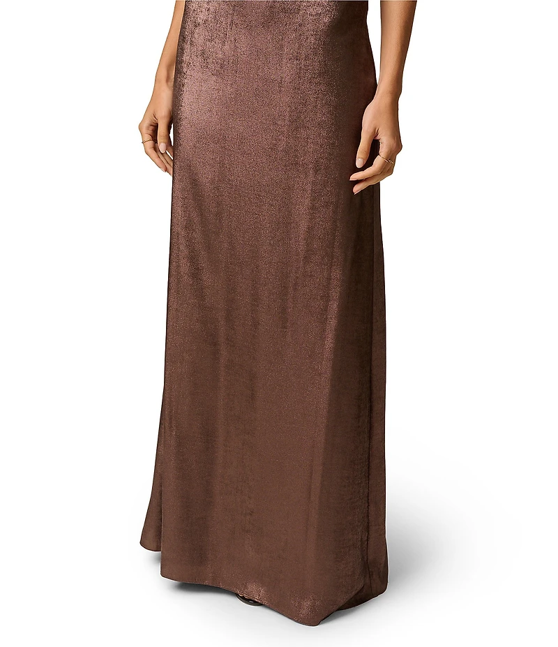Adrianna Evening by Adrianna Papell Foiled Chiffon Halter Neck Sleeveless Long Sheath Dress