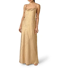 Adrianna Evening by Adrianna Papell Foiled Chiffon Long Dress With 3D Flowers
