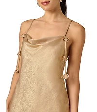 Adrianna Evening by Adrianna Papell Foiled Chiffon Long Dress With 3D Flowers