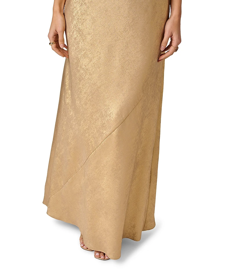 Adrianna Evening by Adrianna Papell Foiled Chiffon Long Dress With 3D Flowers