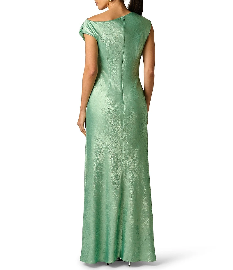 Adrianna Evening by Adrianna Papell Foiled Chiffon Long Dress With Draped Bodice