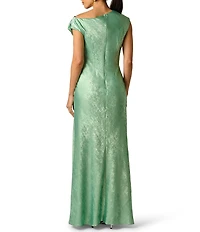 Adrianna Evening by Adrianna Papell Foiled Chiffon Long Dress With Draped Bodice