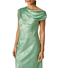 Adrianna Evening by Adrianna Papell Foiled Chiffon Long Dress With Draped Bodice