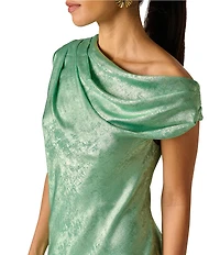 Adrianna Evening by Adrianna Papell Foiled Chiffon Long Dress With Draped Bodice