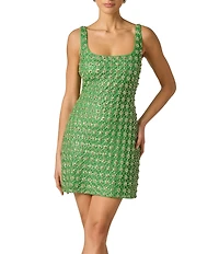 Adrianna Evening by Adrianna Papell Fully Beaded Mesh Square Neck Sleeveless Sheath Mini Dress