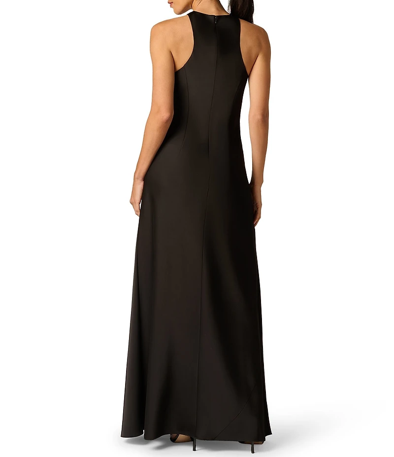 Adrianna Evening by Adrianna Papell Halter Hardware Neckline Stretch Satin Long Dress