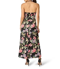 Adrianna Evening by Adrianna Papell Halter Printed Satin Maxi Dress With Gathers