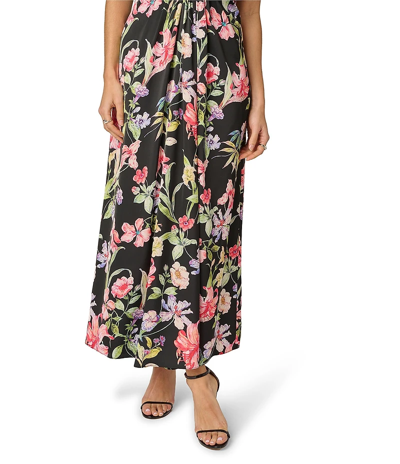 Adrianna Evening by Adrianna Papell Halter Printed Satin Maxi Dress With Gathers