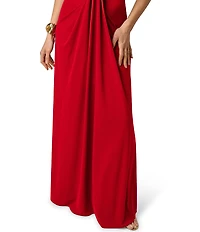 Adrianna Evening by Adrianna Papell Jersey Long Dress With Plunging Neckline and Skirt Drape