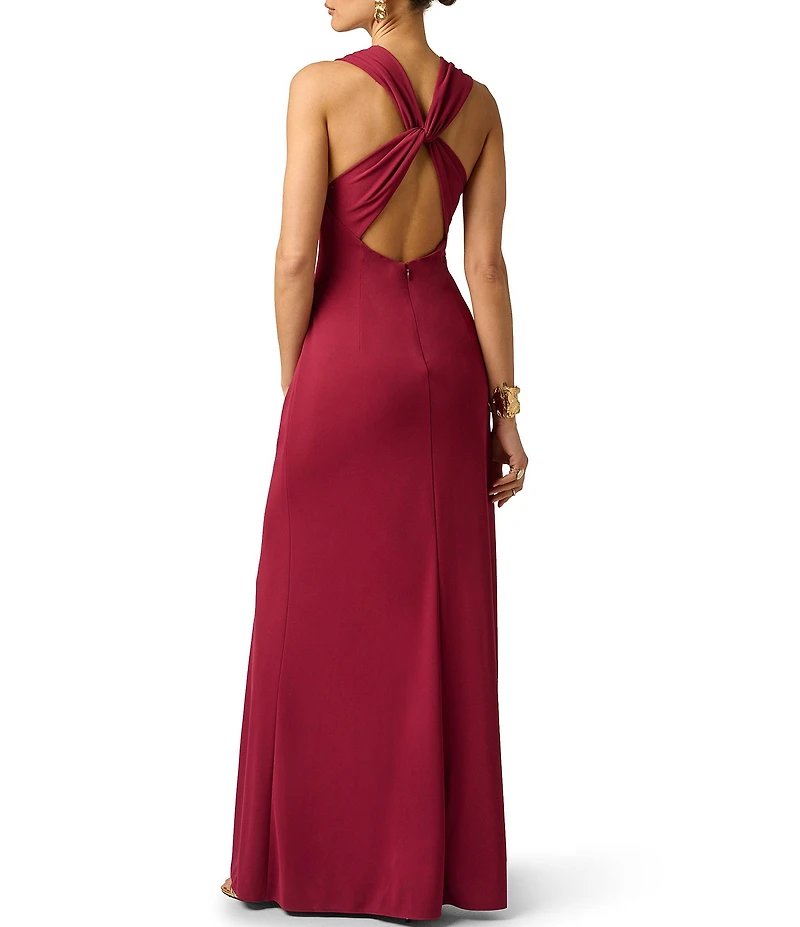 Adrianna Evening by Adrianna Papell Jersey Long Dress With Plunging Neckline and Skirt Drape
