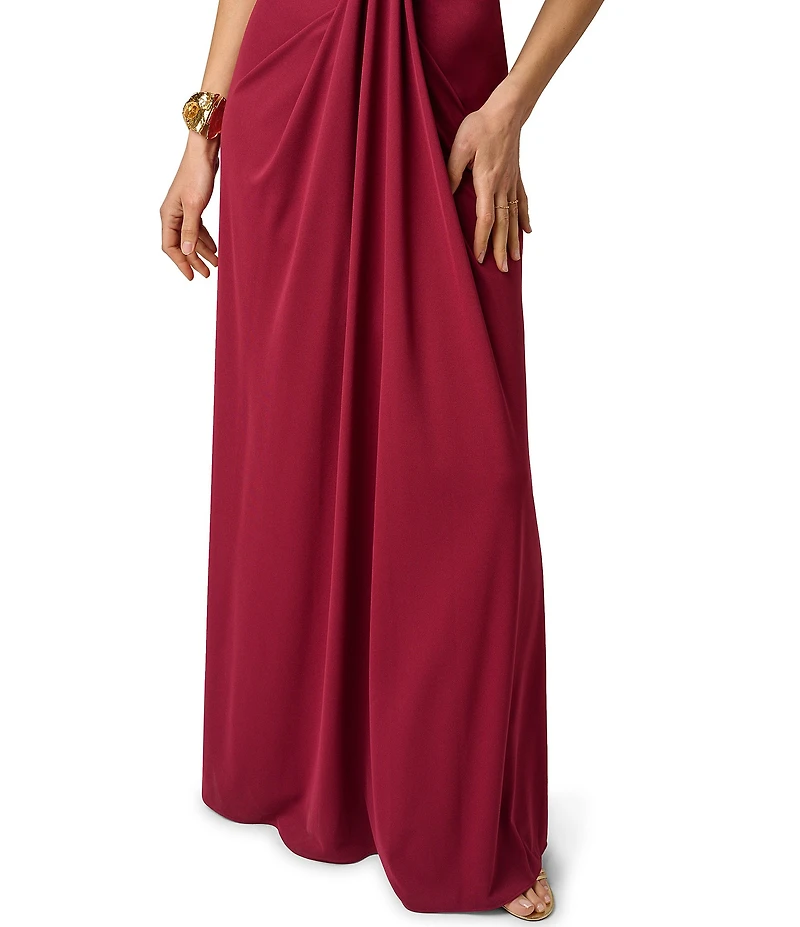 Adrianna Evening by Adrianna Papell Jersey Long Dress With Plunging Neckline and Skirt Drape