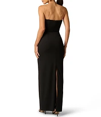 Adrianna Evening by Adrianna Papell Knit Crepe Beaded Flower Sheath Long Dress