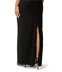 Adrianna Evening by Adrianna Papell Knit Crepe Beaded Flower Sheath Long Dress