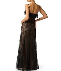 Adrianna Evening by Adrianna Papell Long Lace Dress With Godet Skirt