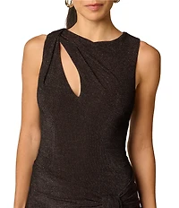 Adrianna Evening by Adrianna Papell Metallic Novelty Knit Keyhole Neck Sleeveless Mini Sheath Dress
