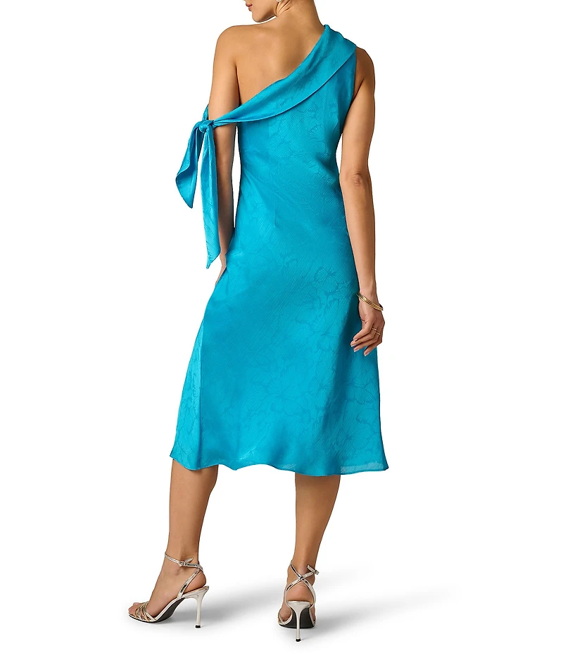 Adrianna Evening by Adrianna Papell Off The Shoulder Drape and Tie Jacquard Midi Dress