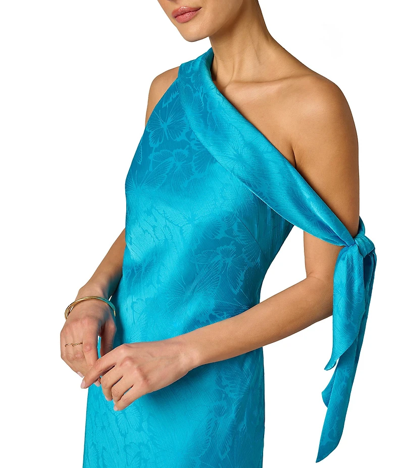 Adrianna Evening by Adrianna Papell Off The Shoulder Drape and Tie Jacquard Midi Dress