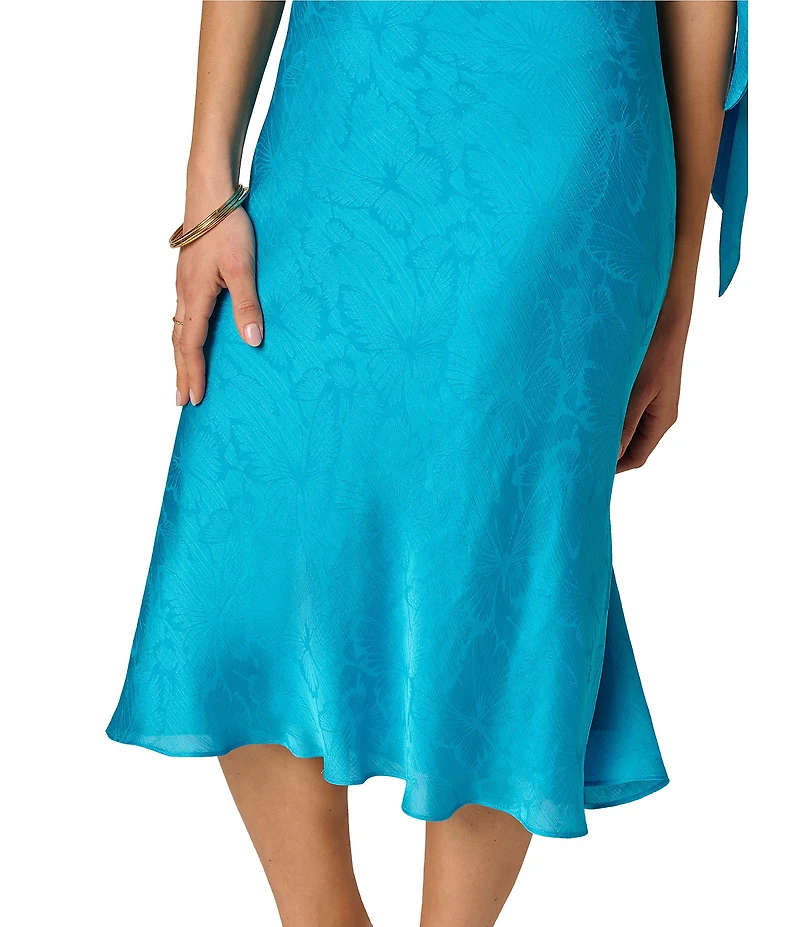 Adrianna Evening by Adrianna Papell Off The Shoulder Drape and Tie Jacquard Midi Dress