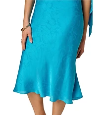Adrianna Evening by Adrianna Papell Off The Shoulder Drape and Tie Jacquard Midi Dress