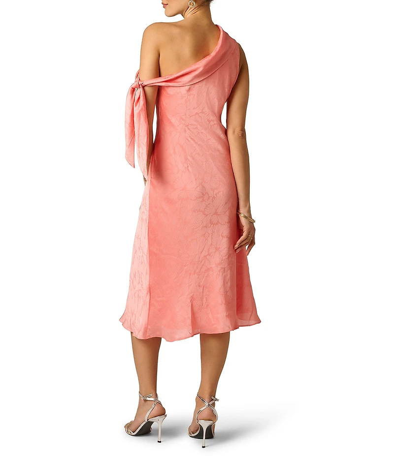 Adrianna Evening by Adrianna Papell Off The Shoulder Drape and Tie Jacquard Midi Dress