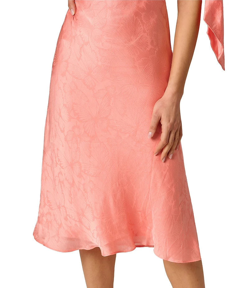 Adrianna Evening by Adrianna Papell Off The Shoulder Drape and Tie Jacquard Midi Dress