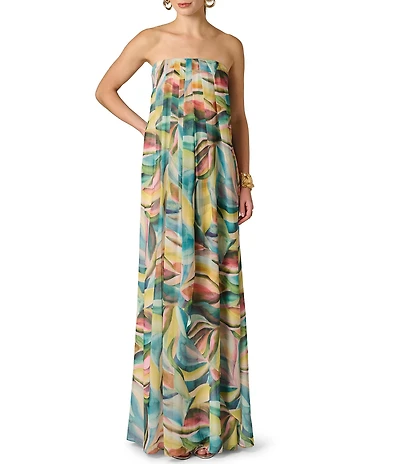 Adrianna Evening by Adrianna Papell Printed Chiffon Long Draped Dress