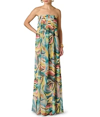 Adrianna Evening by Adrianna Papell Printed Chiffon Long Draped Dress