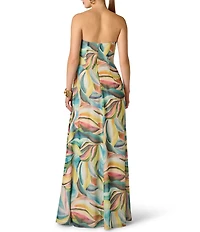 Adrianna Evening by Adrianna Papell Printed Chiffon Long Draped Dress
