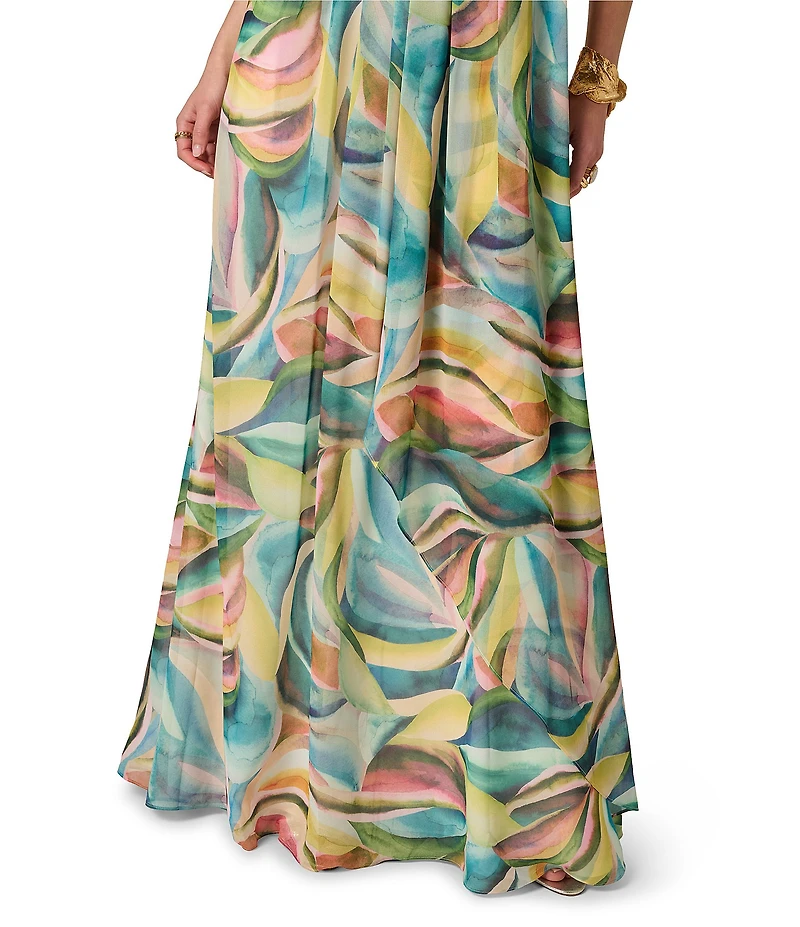 Adrianna Evening by Adrianna Papell Printed Chiffon Long Draped Dress