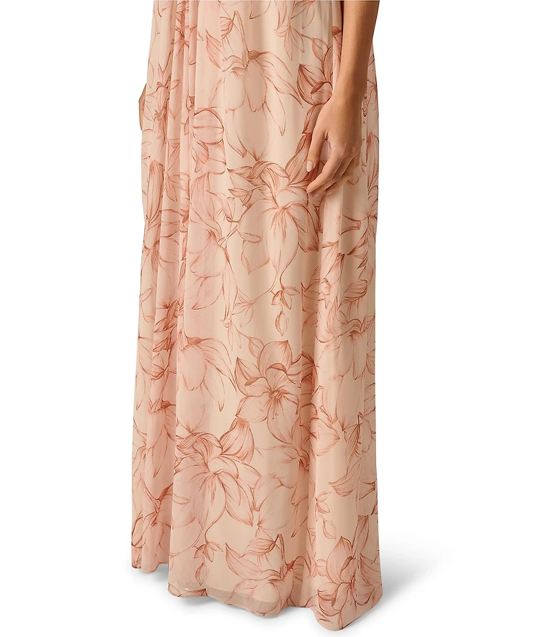 Adrianna Evening by Adrianna Papell Printed Chiffon Long Strapless Dress With Pleats