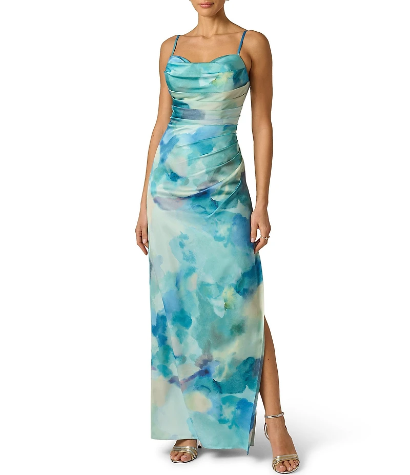 Adrianna Evening by Adrianna Papell Printed Sateen Long Dress